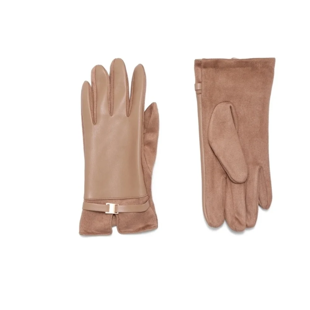 Tan Leather and Suede Gloves 2